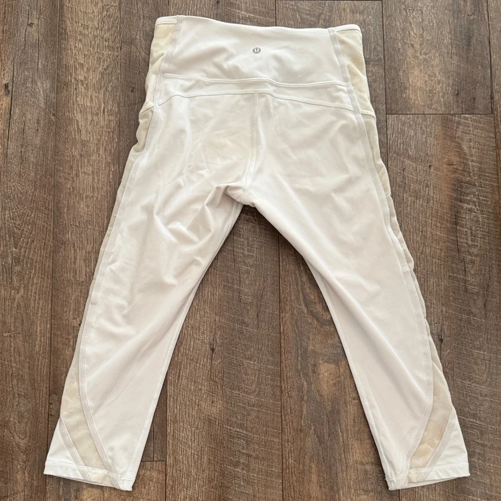 lululemon athletica Girls' Cream Athletic Leggings with Mesh Panels